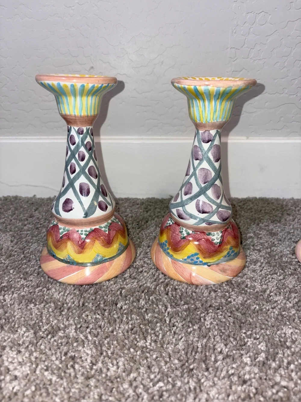 3 Mackenzie-Childs Vintage Taylor Keukenhof candle stick holders